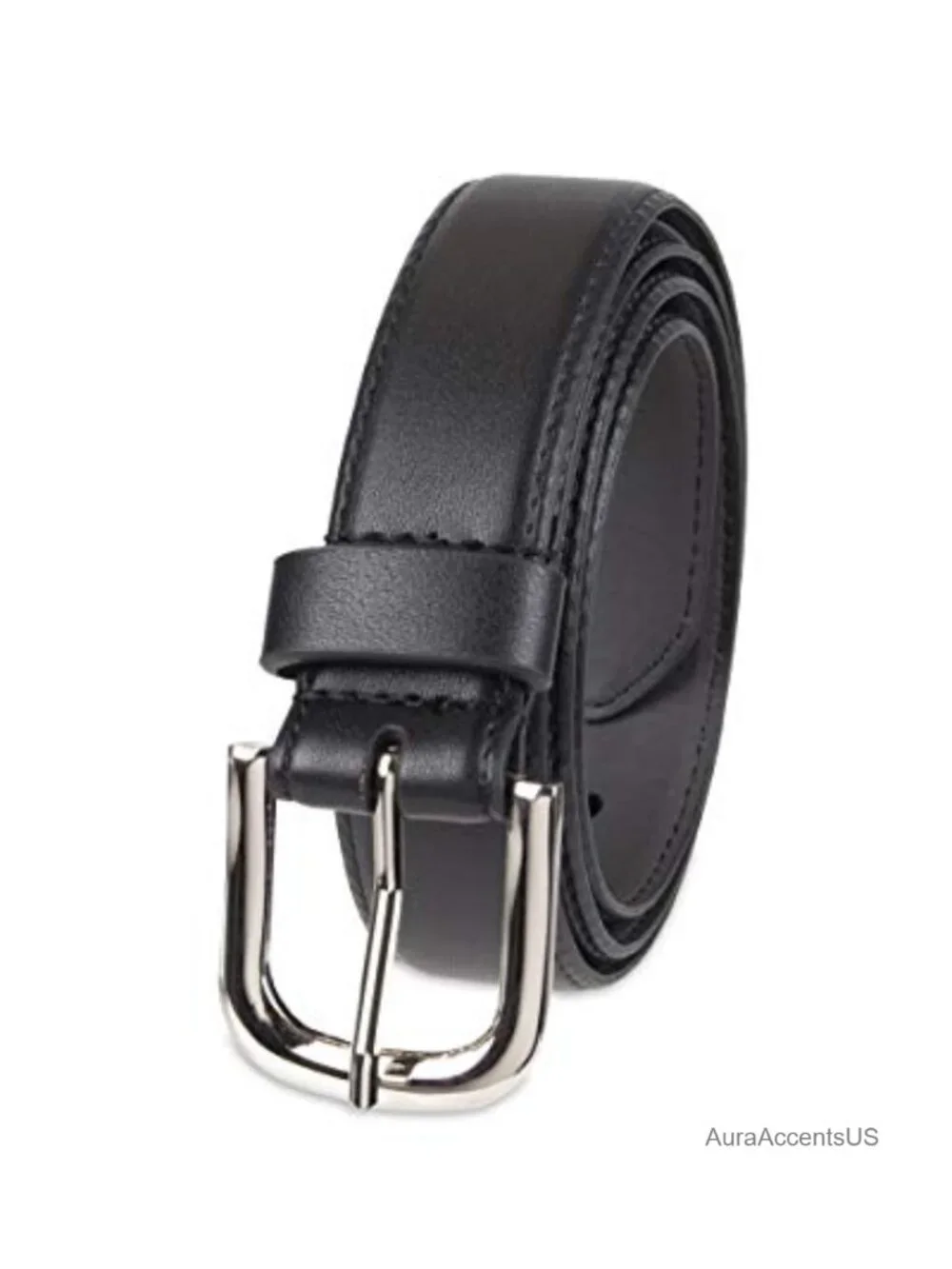 Women's Faux Leather Belt with Silver Buckle - 1 inch Wide, Office & Weekend